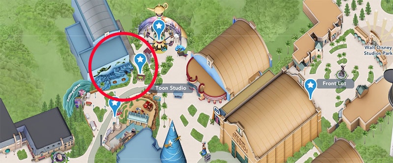 Localización de la montaña rusa Crush's Coaster en el Walt Disney Studio de París