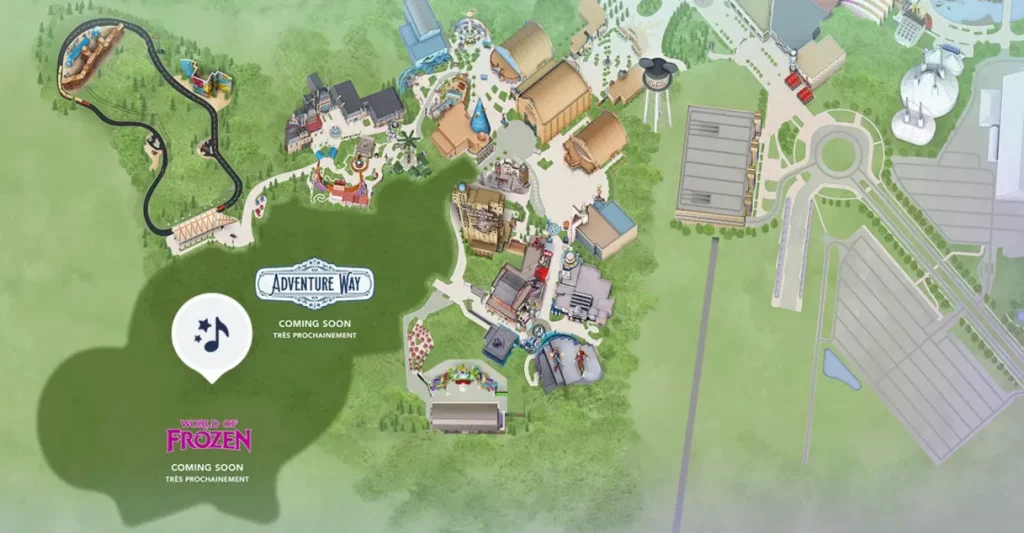 carte complète du Disney Adventure World, a jour avec le Avengers Campus et World of Frozen
